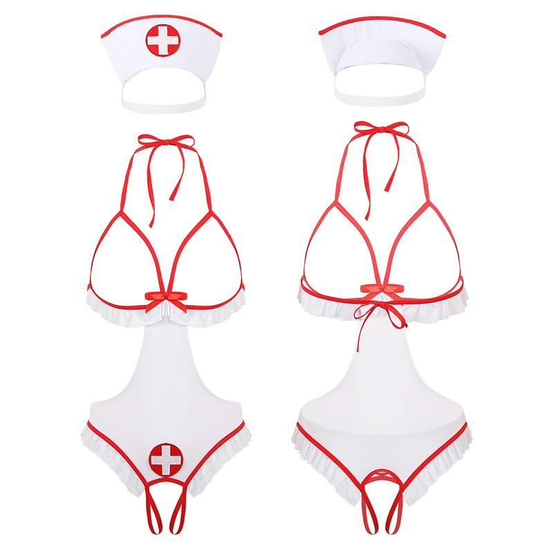 Женское сексуальное нижнее белье, костюм медсестры «Непослушный соловей», боди Babydoll с повязкой на голову
