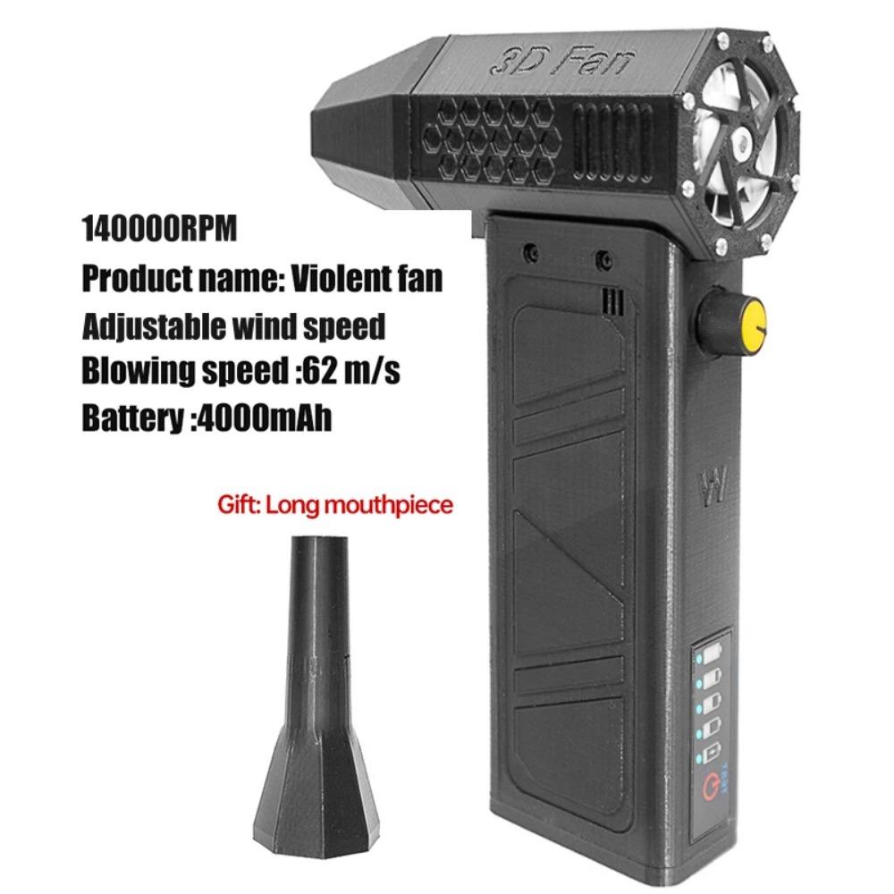 1PC Turbojet Fan Brushless Motor Handheld Duct Fan 52M/S Portable C-type Charging with Power Display Vent