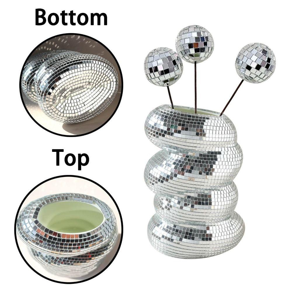 Plastic Disco Ball Spiral Vase Silver Mirror Vase Creative Glass Tiles Flower Bottle  Living Room