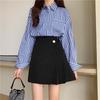 Весна 2024 Женская черная юбка А-силуэта с неровным подолом и высокой талией, в корейском стиле