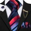 Brooch Pin with Tie for Men Red Necktie Handkerchief Cufflinks Set