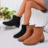 Flat Bottom Round Head Short Boots Women's 2025 Autumn and Winter Foreign Trade British Martin Boots Medium Heel Matte Short Boots Wish Source