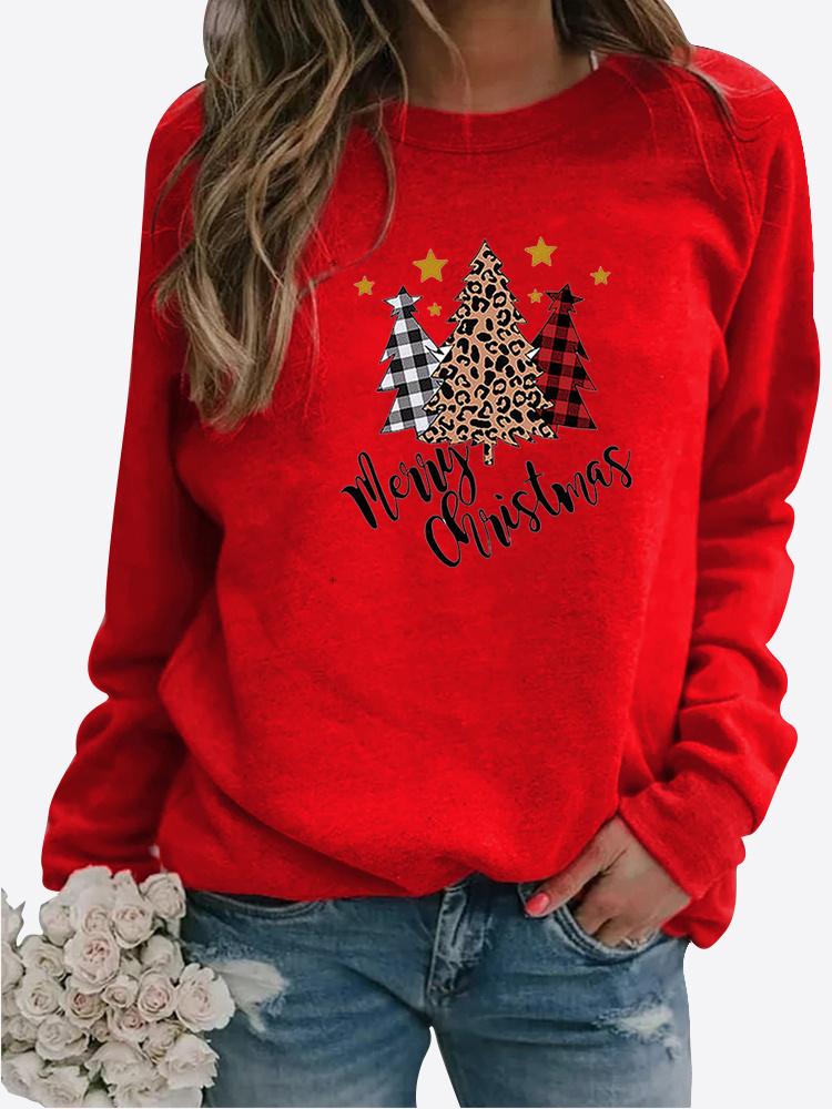 Women's Winter Printed Round Neck Comfortable Sports T-shirt Plus Size Casual Long Sleeve Tops Sweatshirt Printed Sweater Pullover