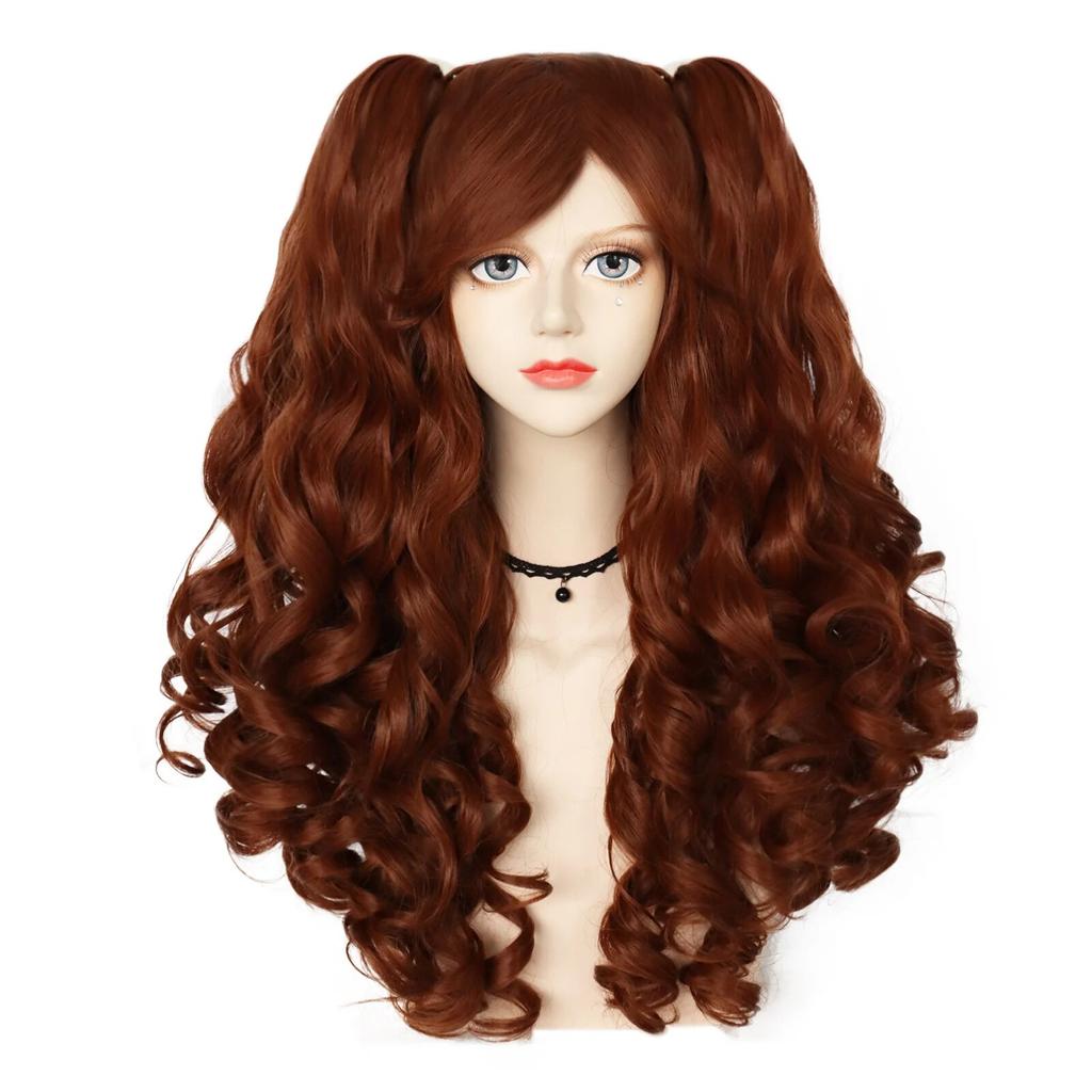 Парик для косплея Синтетический длинный цветной вьющийся парик для косплея Лолиты для девочек с двойными хвостиками и 1 шапочкой для парика