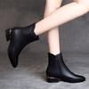 Women's Leather Chunky Heel Boots - Soft, Fashionable Flat Heels for Spring, Autumn, and Winter 2024