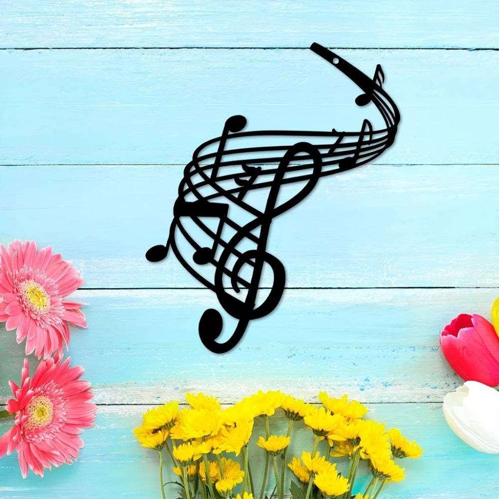 Ноты Металлическое настенное искусство – Черный настенный декор, элегантная подвесная скульптура для дома, спальни, сада, идеальный подарок на новоселье