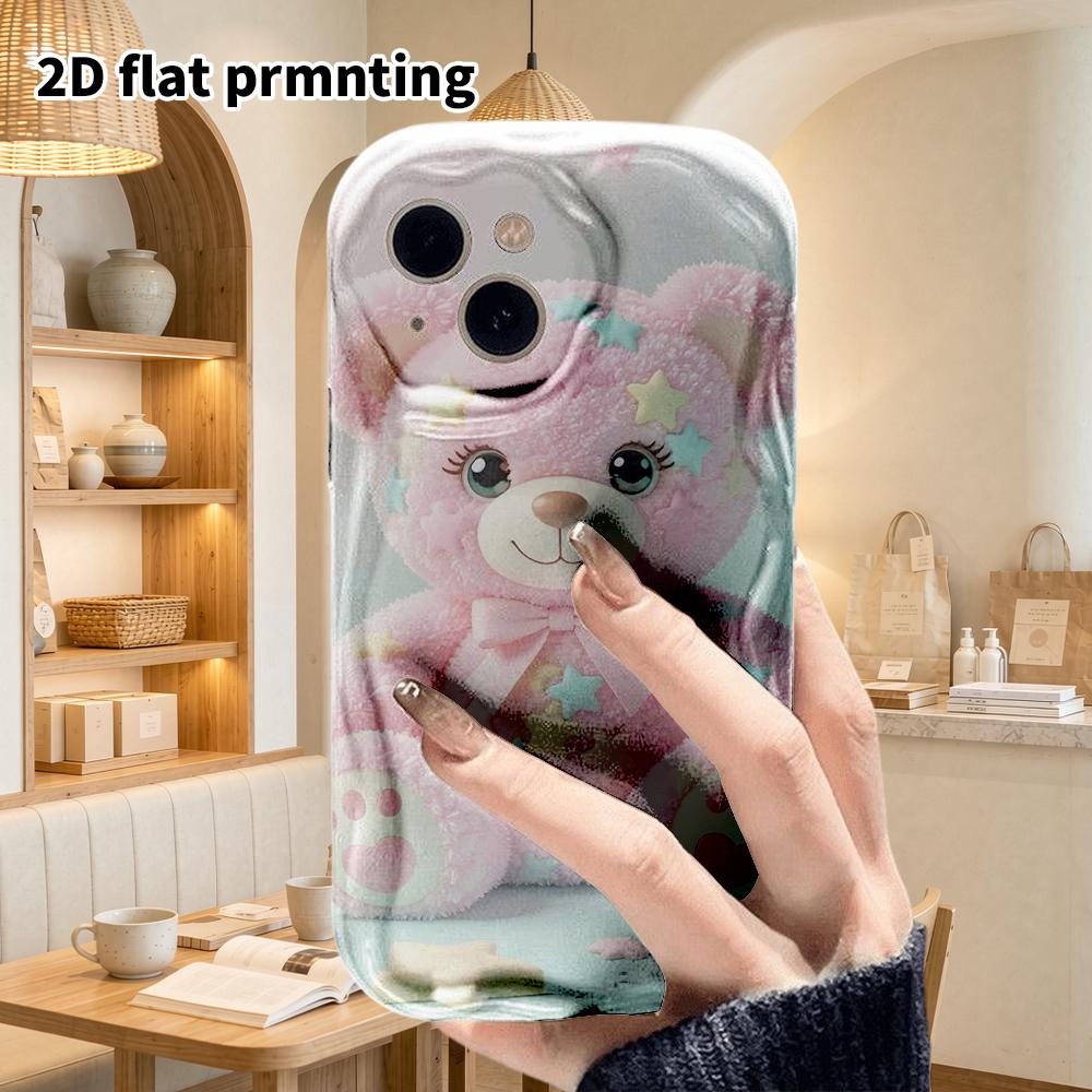Phone Case: 2D flat design suitable for iPhone 18 17 16 15 14 13 Pro protective case, couple style, pink little bear, Christmas and Halloween gift