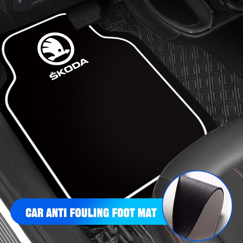 OBDI6 2/4pcs Leather Car Floor Mats Carpet Cushion For Skoda Octavia Fabia Rapid Superb Kodiaq Scala Karoq Citigo Kamiq Roomster Enyaq
