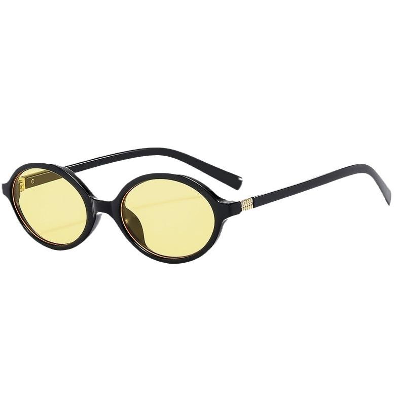 Солнцезащитные очки Однотонные Ретро Овальные Солнцезащитные очки Уличная Съемка Стиль Гонконга Очки Черепаховый