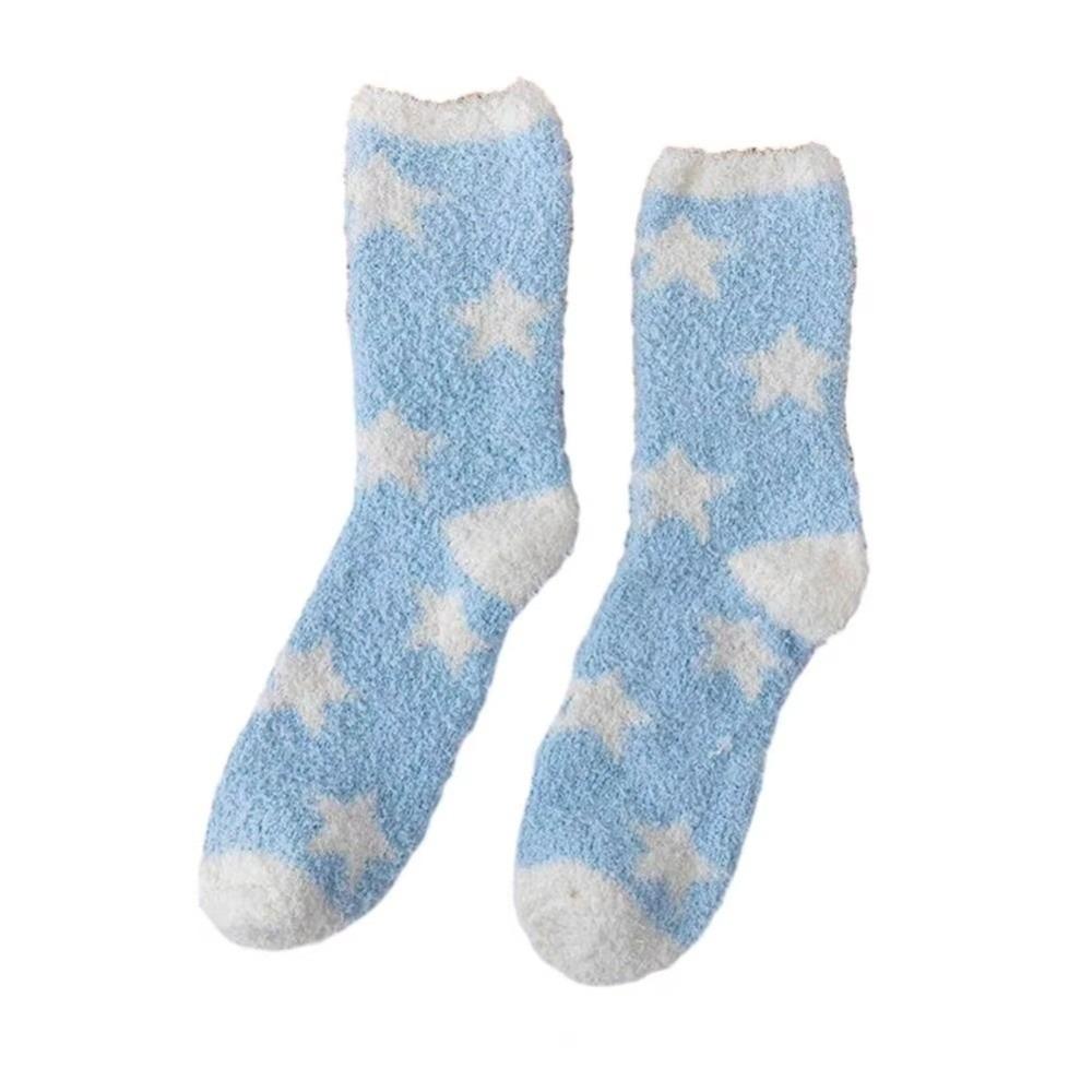 Star Pattern Coral Fleece Socks Breathable Sleeping Socks New Sleep Stockings for Women