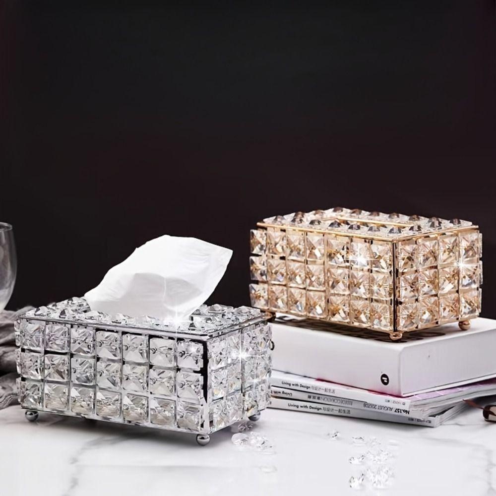 Light Luxury Paper Towel Storage Box Shiny Cube Paper Dispenser Living Room