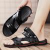 Мужские тапочки, летние модные бежевые/черные кожаные повседневные сандалии на платформе, пляжные кожаные плоские роскошные повседневные мужские сандалии