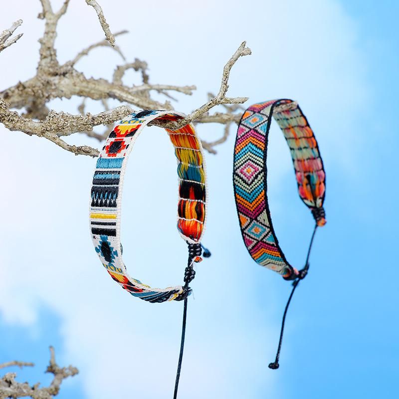 Cross-Border Bracelet Retro Handmade Bracelet Bohemian Printed Fabric Artistic Bracelet Carrying Strap Ethnic Style