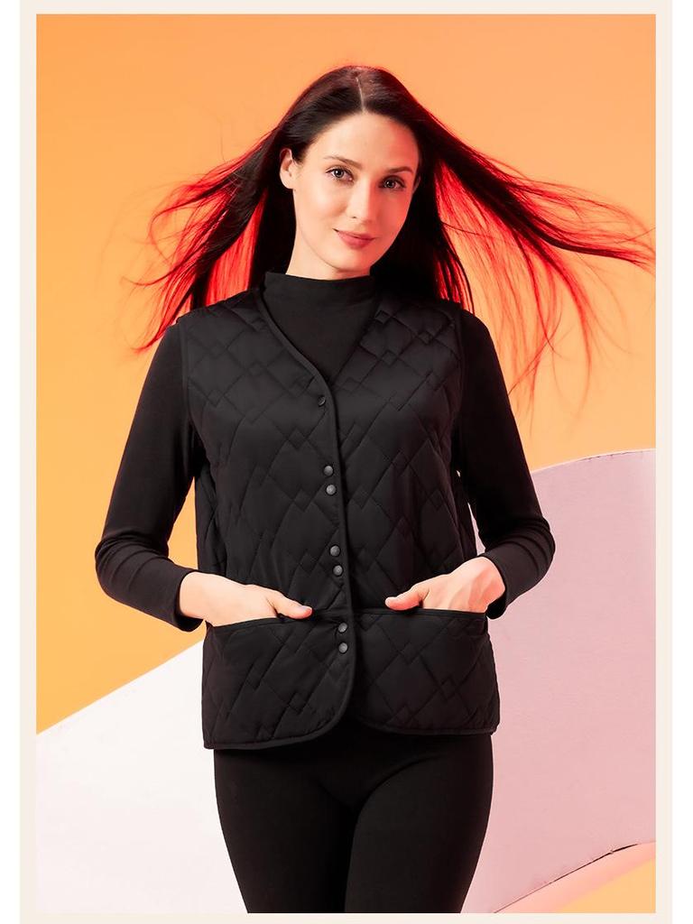 Women's Slim Wool Quilted Diamond Vest, Light and Warm for Autumn/Winter (White)