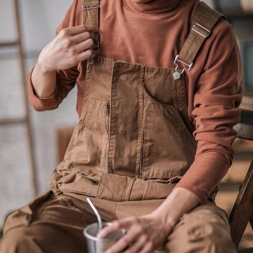 Свободные повседневные комбинезоны Мужские прямые комбинезоны Комбинезоны American Retro Ami Khaki Trend Универсальные цельные брюки с подтяжками