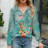Женская свободная повседневная рубашка с цветочным принтом, V-образным вырезом, длинным рукавом, вырезом и карманом на талии
