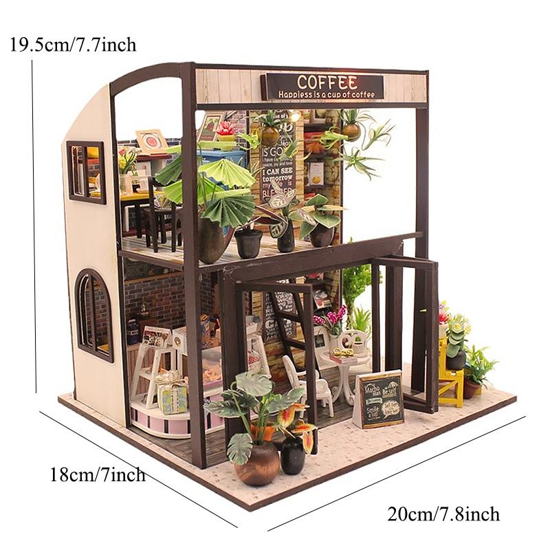 Wooden Doll House Cat Cafe Mini DIY Small House Kit Making Room Toys Home Bedroom Decoration with Furniture For Gifts Dollhouse