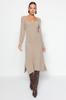 Women's Style Dress Mink Plain Sweetheart Collar Knitwear Dress
