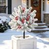 Outdoor Patio Christmas Accents Artificial Poinsettia Flower Yard Stake Red Floral Ground Spike Decor Potted Pine for Weather‑Resistant Fake Plant