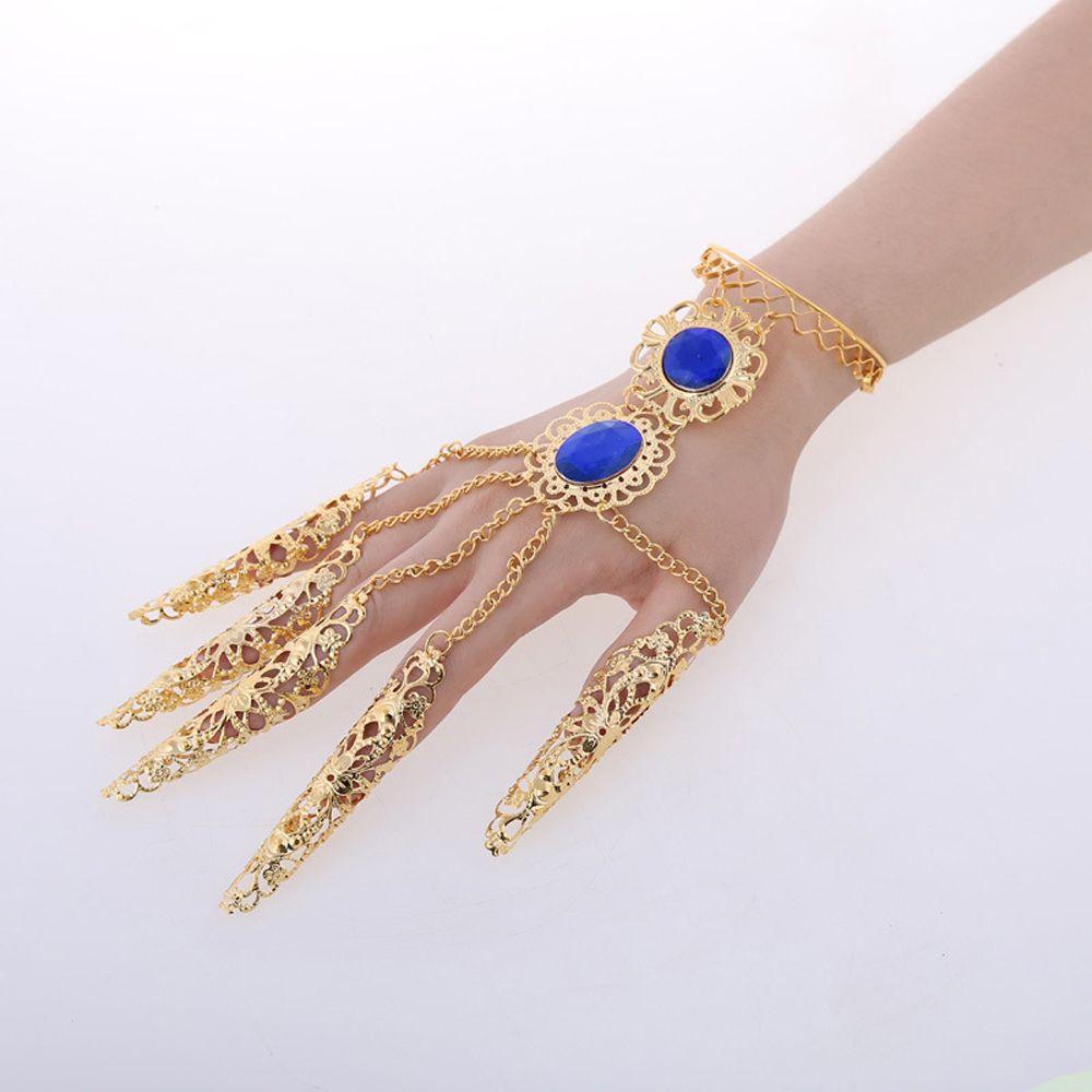 Gift Indian Thai Red Gem Nail Rings Golden Finger Bracelet Knuckle Rings Belly Dance Bracelet