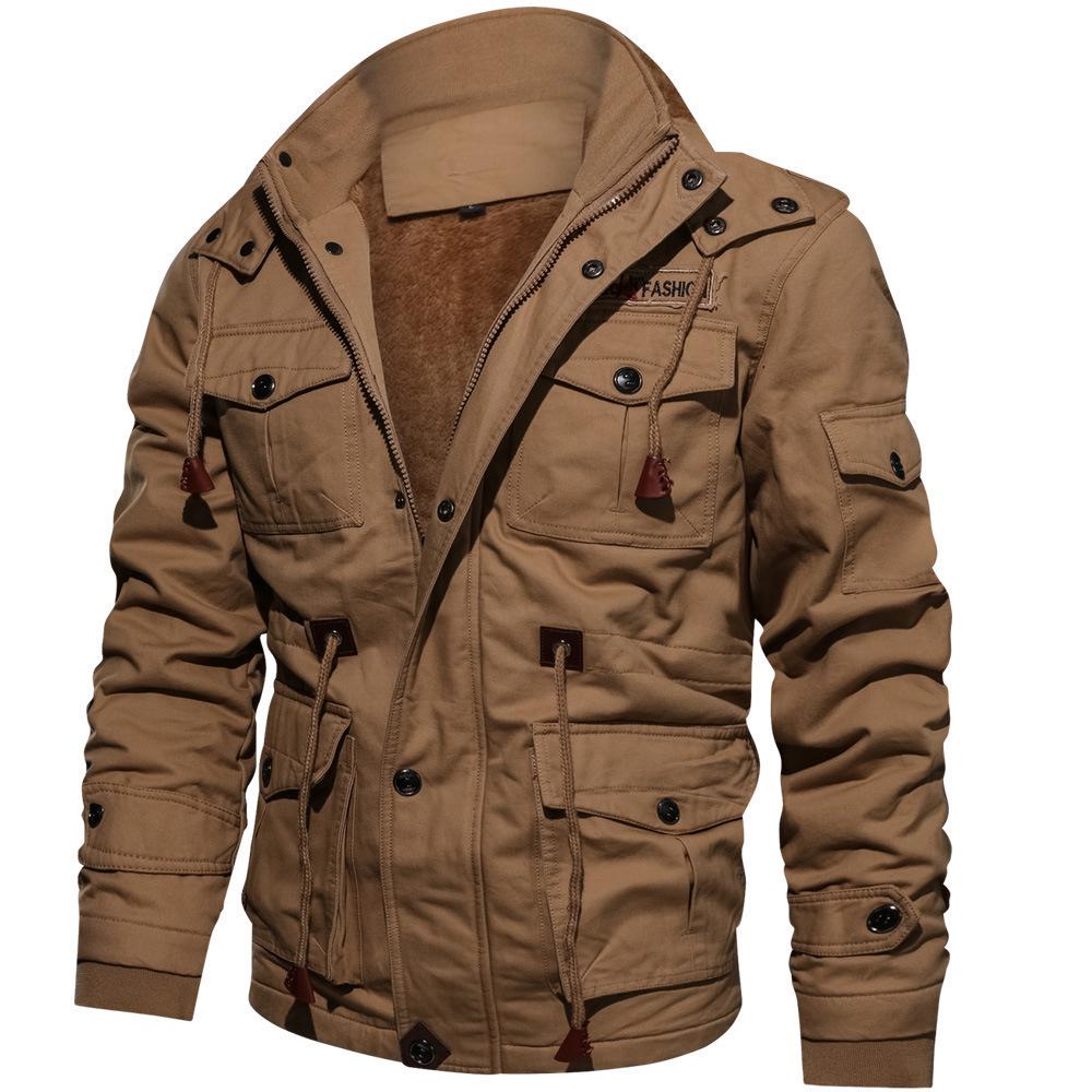 Autumn and Winter Men's Removable Hooded Fleece Thickened Washed Jacket Large Size Casual Jacket