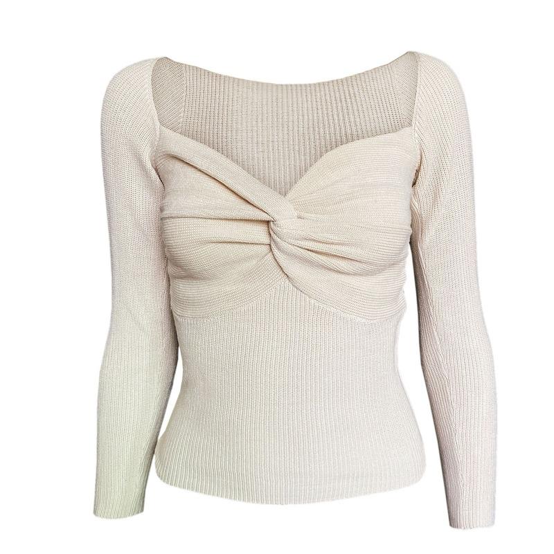 Повседневные однотонные тонкие свитера, женский свитер с v-образным вырезом и длинными рукавами, осенний вязаный пуловер с перекрестным узлом, уличная одежда