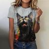 Summer Round Neck 3D Cat Pattern Animal Print Top Fashionable Casual Cute Short Sleeved Women's T-shirts