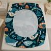 3pcs Playful Fitted Sheet Set Cartoon Style Sharks Fish Stars Seashells Ocean Printed 100%Polyester Bed Sheet With 2 Pillowcases