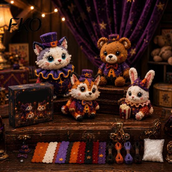 Animal Patchwork Craft Halloween Friends Kit, DIY Sewing Make 4 Kit Adorable Characters, for Beginners Handmade Gift Holiday Decor