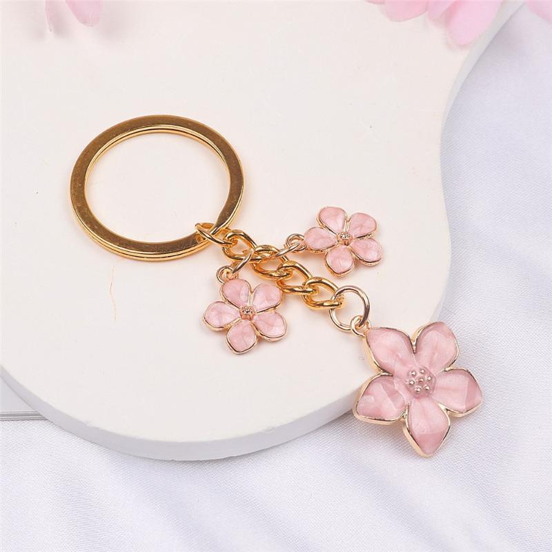 Lovely Cherry Blossom Keychain Three Flower Pendant Key Ring Fashion Bag Accessory for Girls Birthday Gift School Bag Decor