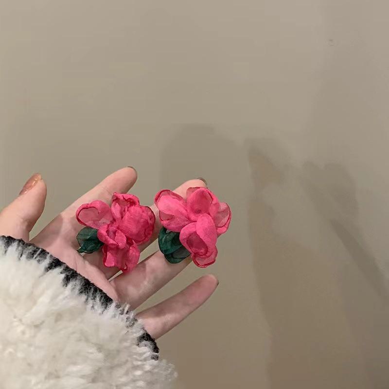 Серьги Vacation Vibe из шифона с цветочным узором — корейский стиль, элегантный контрастный цвет, нишевый дизайн