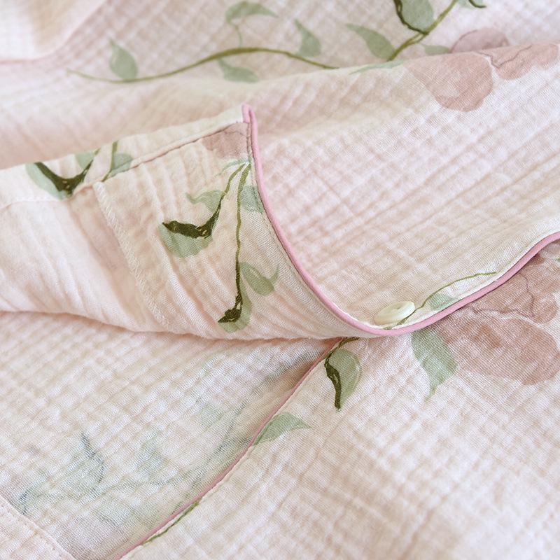 Женский весенне-осенний пижамный комплект из хлопковой марли - Топ с длинным рукавом и брюки