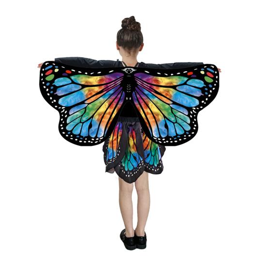 Yousheng 2Pcs/Set Girl Butterfly Wings Costume with Tutu Skirt Vibrant Color Versatile Seasonal Wear Carnival Cosplay Fairy Dress-Up Set