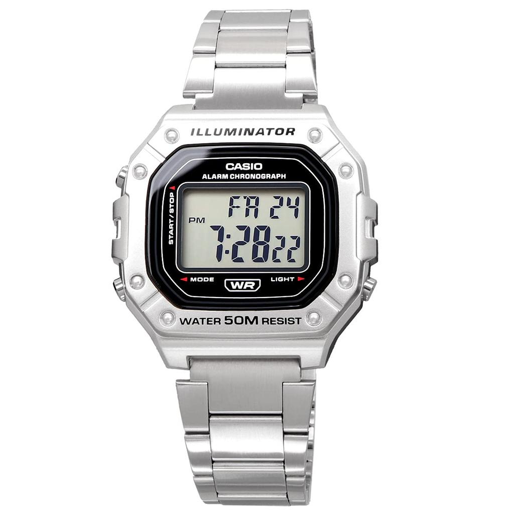 Casio Стандартные цифровые часы W-218HD-1AV мужские, металлический браслет, серебристые [параллельный импорт]