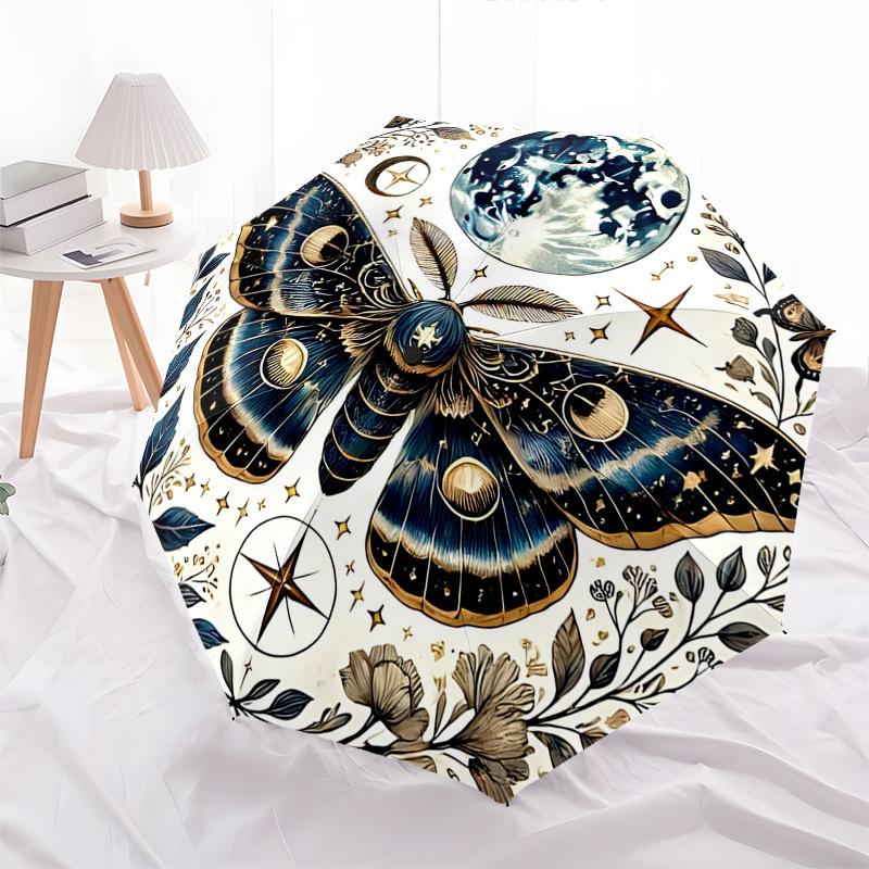 Moonlit Butterfly, Astral Moth Automatic Folding Umbrella Compact 8 rib Design, Unique Style, Suitable for Everyday Outdoor Use, Perfect Gif