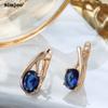 SIMJOO Rose Gold Zircon Earrings for Women Fashion Blue Zircon Earrings Jewelry