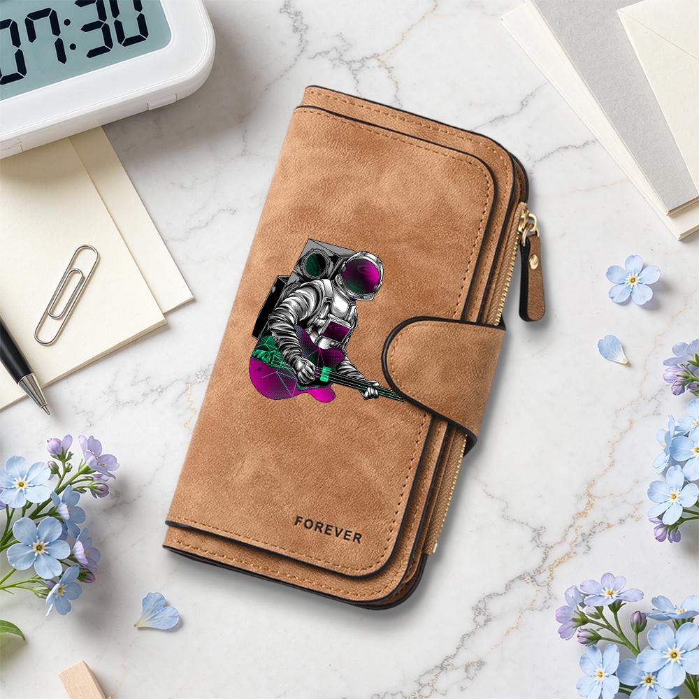 Stylish astronaut print wallet forever leather casual multi slot purse