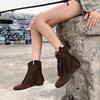 Fashion NEW Autumn Women Boots Round Toe Low Heel Shoes Cow Suede Leather Shoes for Women Zipper Tassels Ankle Boots Sexy Modern Boots