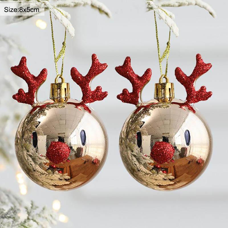 2pcs Elk Christmas Balls Ornaments Xmas Tree Hanging Bauble Pendant Christmas Decorations for Home New Year Party Navidad 2025
