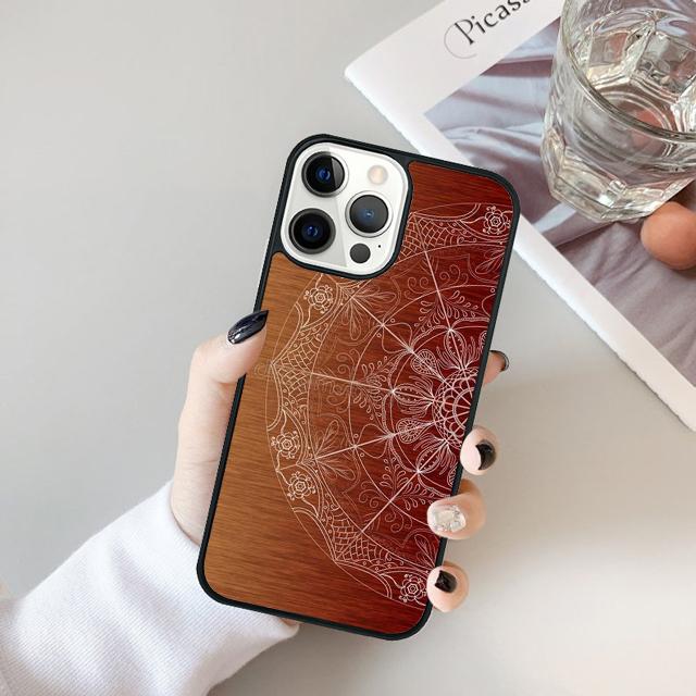 Деревянный чехол для телефона с цветочной мандалой Для Для iPhone 17 Air 16 15 11 12 13 14 Pro Ma Plus coque