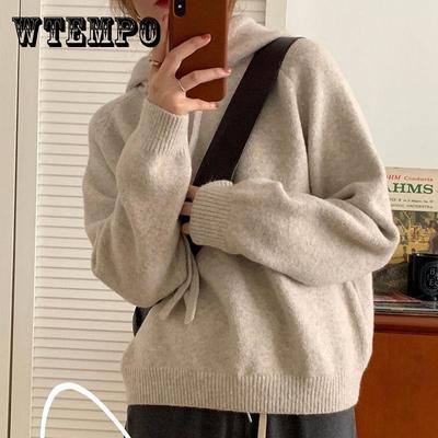 Свитер с капюшоном, женский новый утолщенный мягкий восковой сплошной цвет, верхняя одежда, внутренний вязаный пуловер, свитер