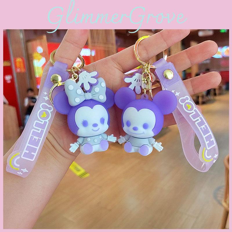 Adorable Cartoon Mickey Mouse Keychain With Cute Pink Bow Silicone Accessory
