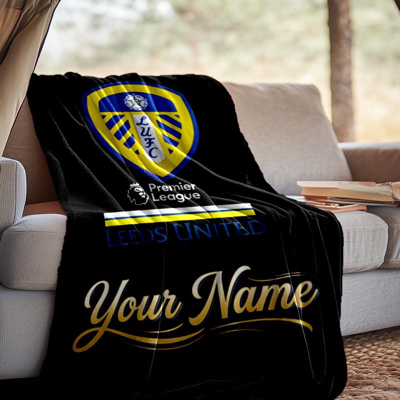 Custom Name Leeds United Throw Blanket - Perfect for Couch, Bed, Office, and outdoor Travel - Ideal Gift for Christmas & Holidays