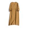 Pure Linen Dress Artistic V-neck Loose Slimming Plus Size Long Cotton Linen Robe Casual Dresses