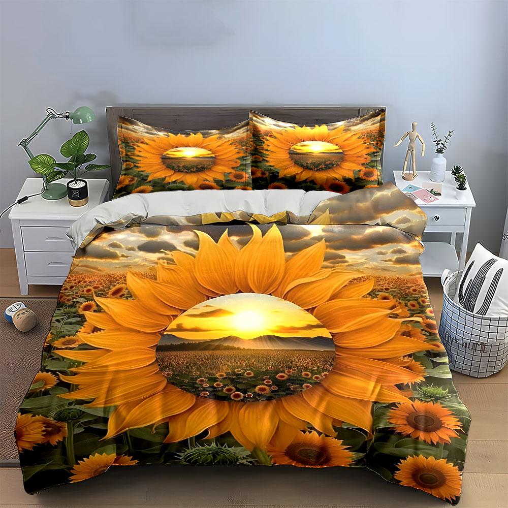 Sunflowers and sunset scenery. Bedding sets Duvet cover sets Duvet covers Pillowcases(1 * Duvet Cover 2 * Pillowcases without duvet insert)