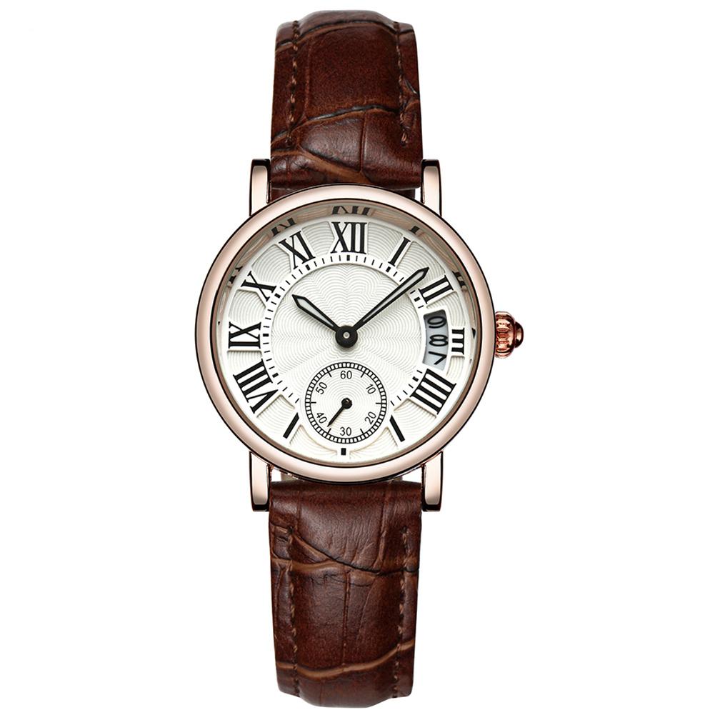 Sanda Lady Analog Round Quartz Leather Remezzo Date Watch Classic Wristwatch
