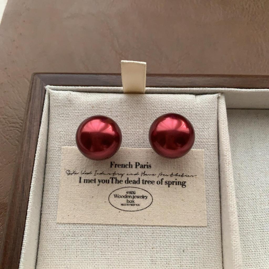 Ankara Red Pearl Earrings Earrings High Personality Versatile Festive Atmosphere Simple Generosity Light Luxury Earrings Women