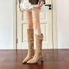 Осень и зима новые два способа носки ретро квадратный носок высокие рыцарские сапоги женские универсальные на толстом каблуке замшевые сапоги женские