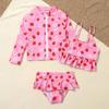 Children Girls Strawberry Printed Swimsuit Three-piece Set