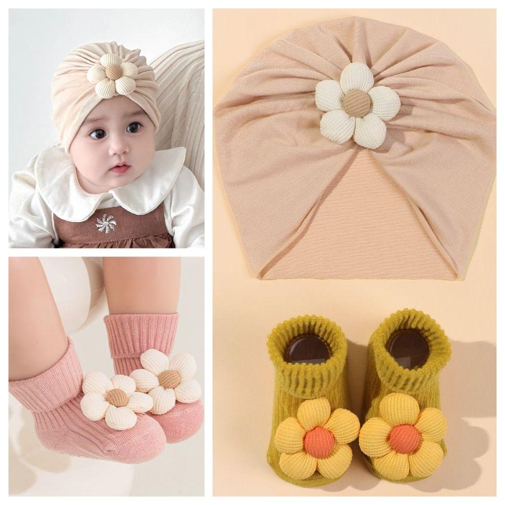 Soft Knit Newborn Hat with Socks Sweet Big Flower Infant Socks Set Newborn Baby Gift
